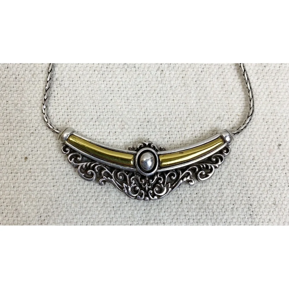Brighton Reversible Silver gold bar pendant necklace w tin